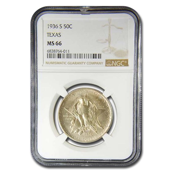 1936-S Texas Centennial Commemorative Half Dollar MS-66 NGC 1936-S Texas Centennial Commemorative Half Dollar MS-66 NGC