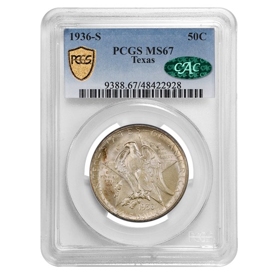 1936-S Texas Independence Centennial Commem Half MS-67 PCGS CAC 1936-S Texas Independence Centennial Commem Half MS-67 PCGS CAC