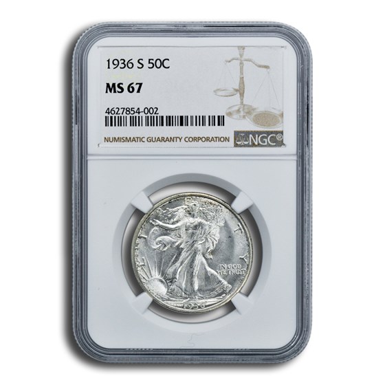 1936-S Walking Liberty Half Dollar MS-67 NGC 1936-S Walking Liberty Half Dollar MS-67 NGC