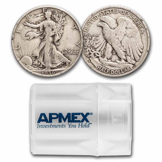1936-S Walking Liberty Halves 20-Coin Roll Avg Circ 1936-S Walking Liberty Halves 20-Coin Roll Avg Circ