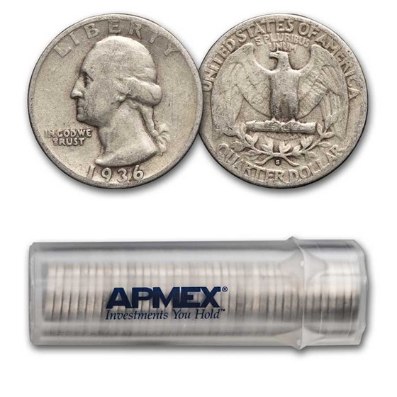 1936-S Washington Quarter 40-Coin Roll Avg Circ 1936-S Washington Quarter 40-Coin Roll Avg Circ