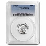 1936-S Washington Quarter MS-64 PCGS