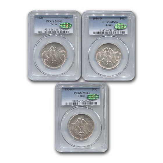 1936 Texas Centennial 3-Coin Commem Half Set MS-66 PCGS