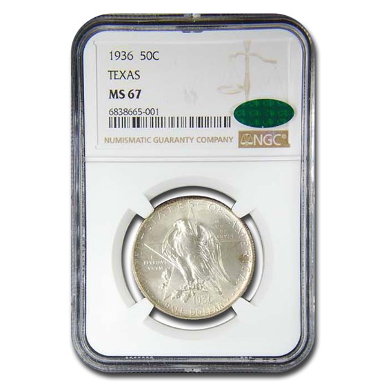 1936 Texas Centennial Commemorative Half Dollar MS-67 NGC CAC 1936 Texas Centennial Commemorative Half Dollar MS-67 NGC CAC