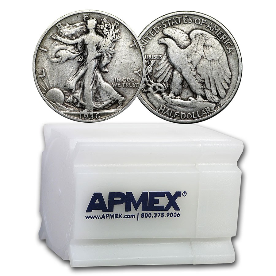 1936 Walking Liberty Halves 20-Coin Roll Avg Circ