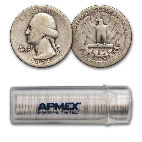 1936 Washington Quarter 40-Coin Roll Avg Circ 1936 Washington Quarter 40-Coin Roll Avg Circ