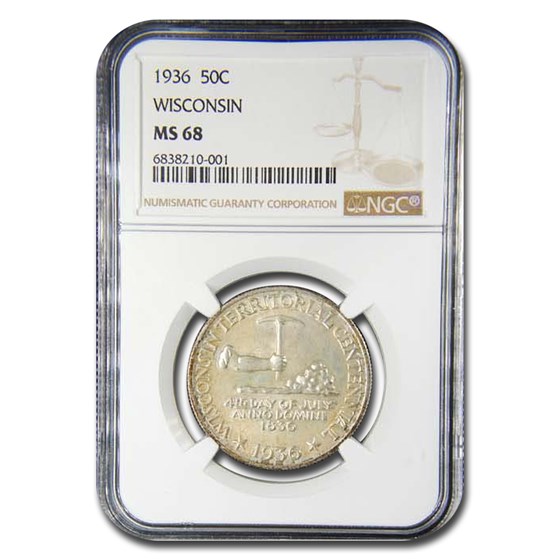 1936 Wisconsin Half Dollar Centennial Commem MS-68 NGC 1936 Wisconsin Half Dollar Centennial Commem MS-68 NGC