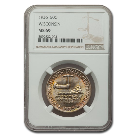 1936 Wisconsin Half Dollar Centennial MS-69 NGC 1936 Wisconsin Half Dollar Centennial MS-69 NGC