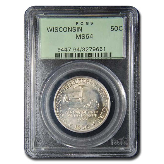 1936 Wisconsin Half Dollar MS-64 PCGS 1936 Wisconsin Half Dollar MS-64 PCGS