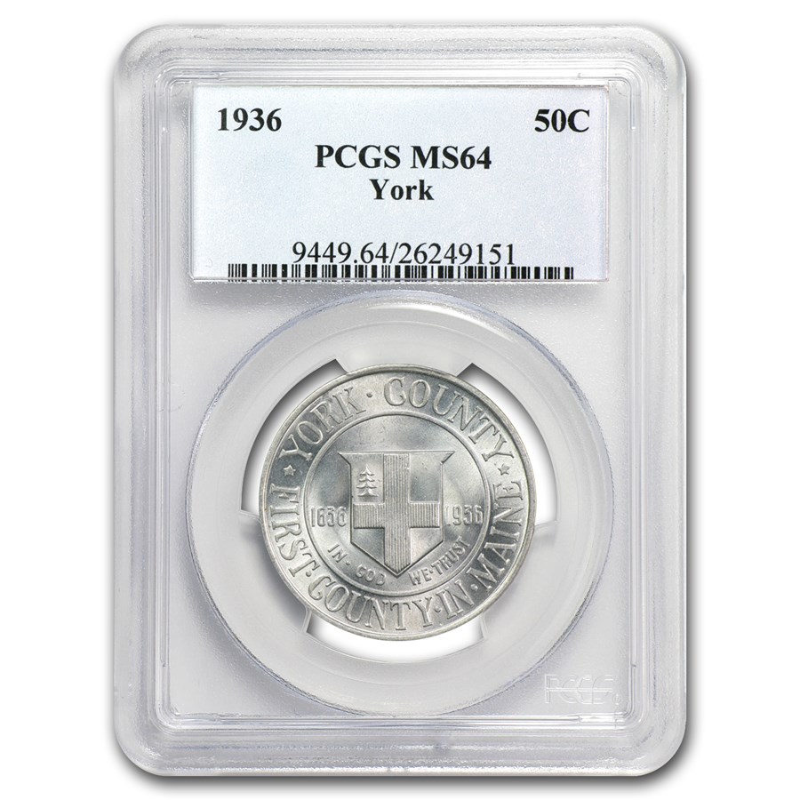 1936 York County, Maine Tercentenary Half Dollar MS-64 PCGS