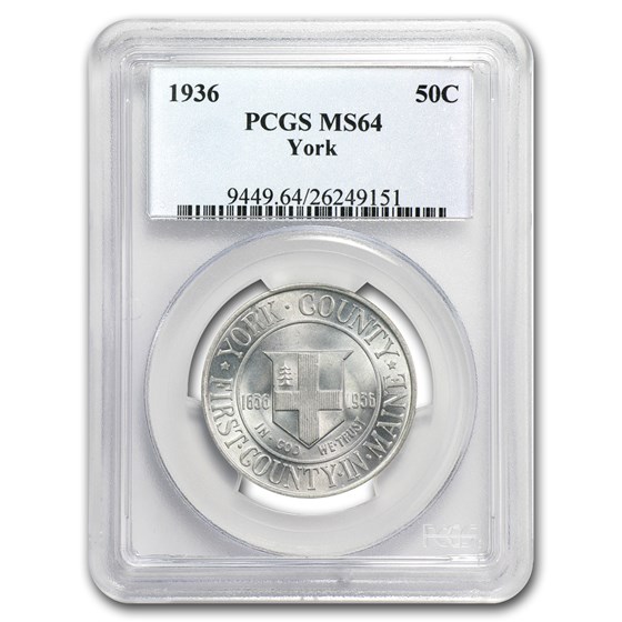 1936 York County, Maine Tercentenary Half Dollar MS-64 PCGS 1936 York County, Maine Tercentenary Half Dollar MS-64 PCGS