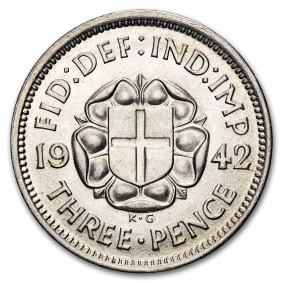 1937-1944 Great Britain Silver 3 Pence George VI AU/BU