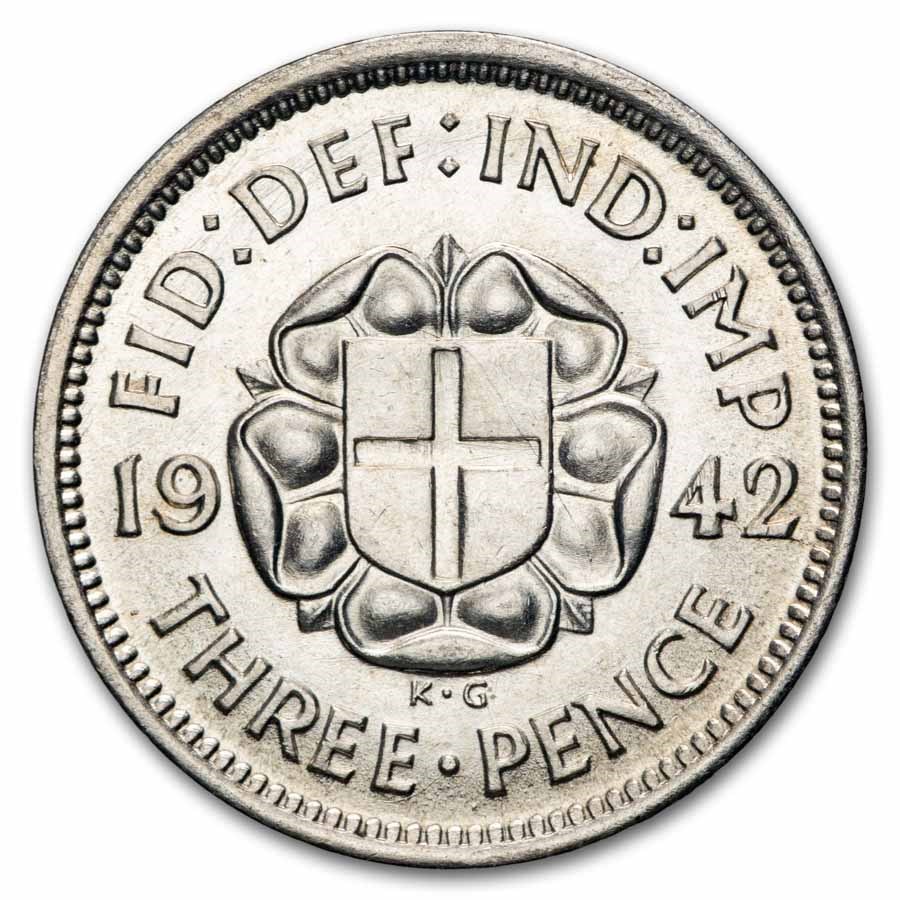 1937-1944 Great Britain Silver 3 Pence George VI AU/BU