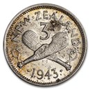 1937-1946 New Zealand Silver 3 Pence George VI BU
