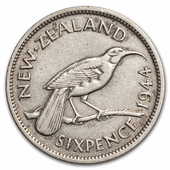 1937-1946 New Zealand Silver 6 Pence George VI Avg Circ 1937-1946 New Zealand Silver 6 Pence George VI Avg Circ