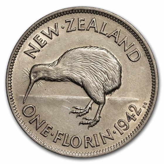 1937-1946 New Zealand Silver Florin George VI AU 1937-1946 New Zealand Silver Florin George VI AU