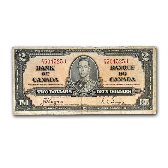 1937 Canada $2.00 George VI/Allegorical Figure Avg Circ (P-59c) 1937 Canada $2.00 George VI/Allegorical Figure Avg Circ (P-59c)