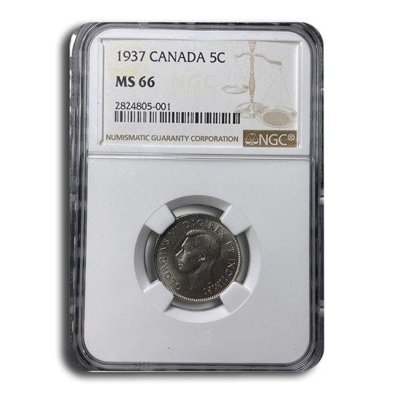 1937 Canada 5 Cents George VI MS-66 NGC 1937 Canada 5 Cents George VI MS-66 NGC