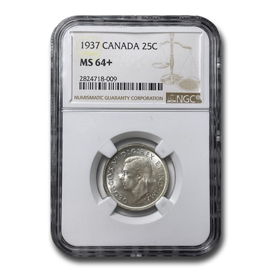 1937 Canada Silver 25 Cents George VI MS-64+ NGC 1937 Canada Silver 25 Cents George VI MS-64+ NGC