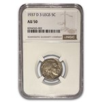 1937-D 3 Legged Buffalo Nickel AU-50 NGC