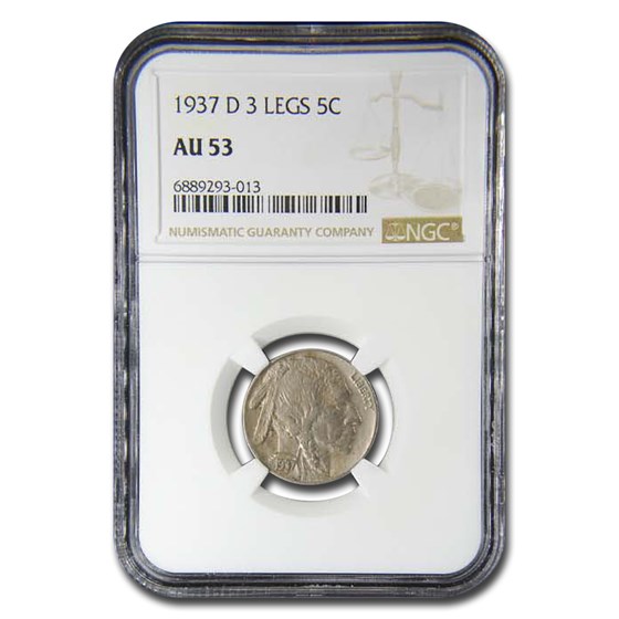 1937-D 3 Legged Buffalo Nickel AU-53 NGC 1937-D 3 Legged Buffalo Nickel AU-53 NGC