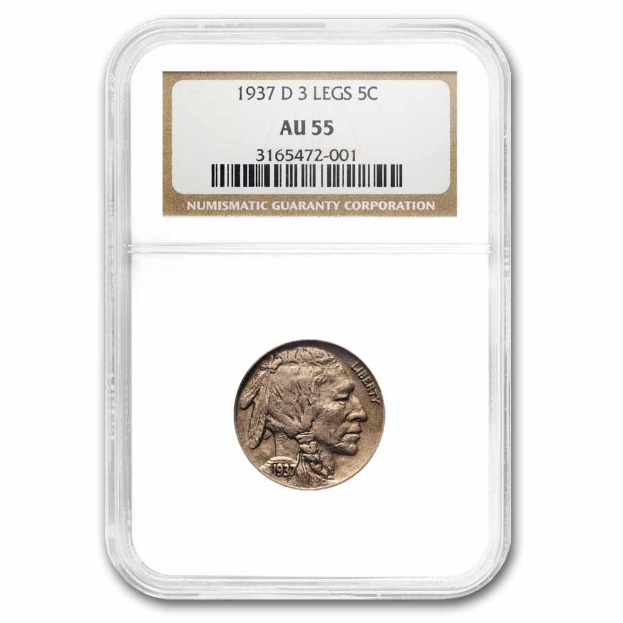1937-D 3 Legged Buffalo Nickel AU-55 NGC