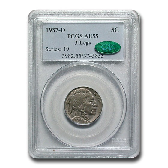 1937-D 3 Legged Buffalo Nickel AU-55 PCGS CAC 1937-D 3 Legged Buffalo Nickel AU-55 PCGS CAC