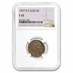 1937-D 3 Legged Buffalo Nickel Fine-15 NGC