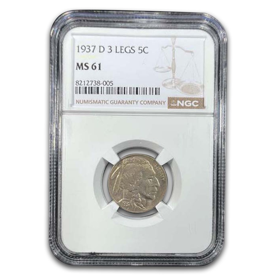 1937-D 3 Legged Buffalo Nickel MS-61 NGC