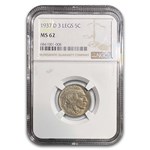 1937-D 3 Legged Buffalo Nickel MS-62 NGC