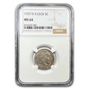 1937-D 3 Legged Buffalo Nickel MS-64 NGC