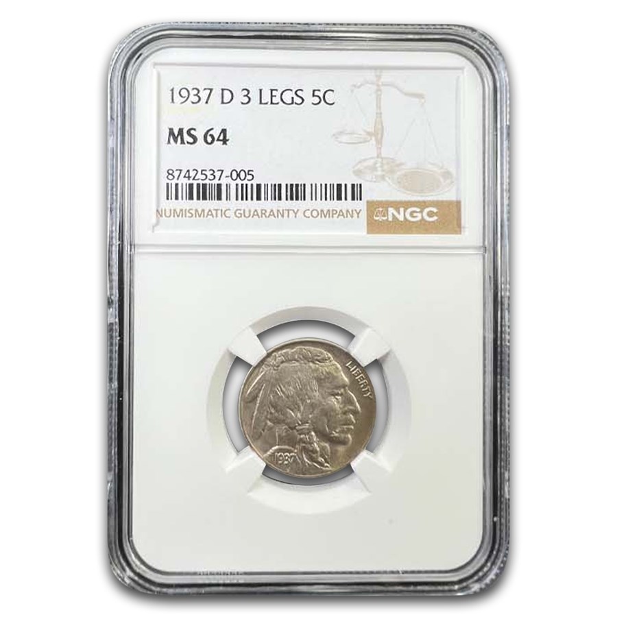 1937-D 3 Legged Buffalo Nickel MS-64 NGC