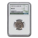 1937-D 3 Legged Buffalo Nickel MS-65 NGC (Green Label)