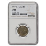 1937-D 3 Legged Buffalo Nickel VF-30 NGC
