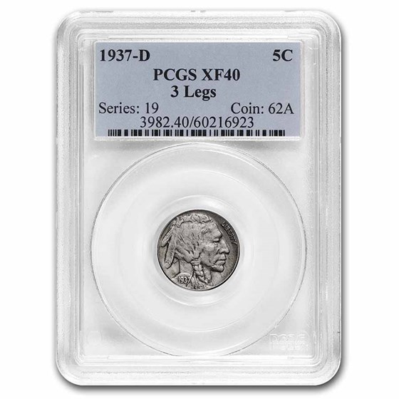 1937-D 3 Legged Buffalo Nickel XF-40 PCGS 1937-D 3 Legged Buffalo Nickel XF-40 PCGS