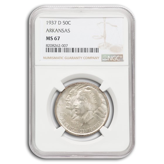 1937-D Arkansas Centennial Commemorative Half Dollar MS-67 NGC 1937-D Arkansas Centennial Commemorative Half Dollar MS-67 NGC
