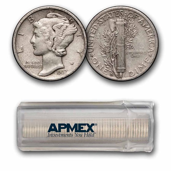 1937-D Mercury Dime 50-Coin Roll Avg Circ