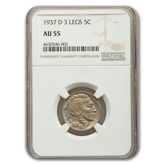 1937-D Three Legged Buffalo Nickel AU-55 NGC 1937-D Three Legged Buffalo Nickel AU-55 NGC