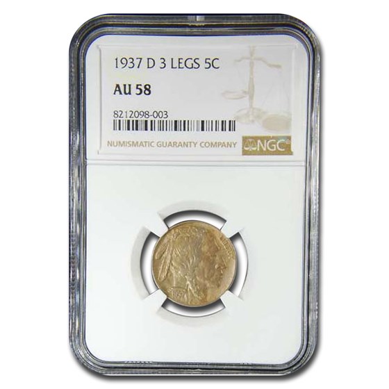 1937-D Three Legged Buffalo Nickel AU-58 NGC 1937-D Three Legged Buffalo Nickel AU-58 NGC