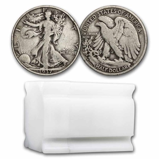 1937-D Walking Liberty Halves 20-Coin Roll Avg Circ