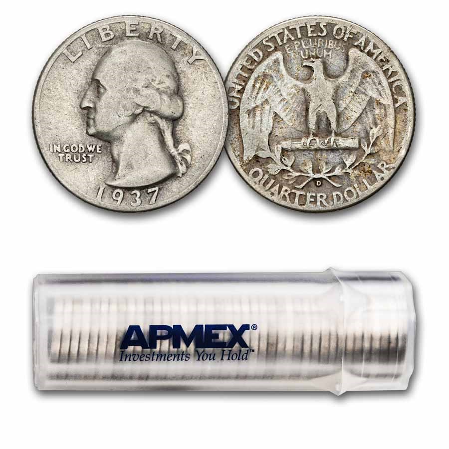 1937-D Washington Quarter 40-Coin Roll Avg Circ