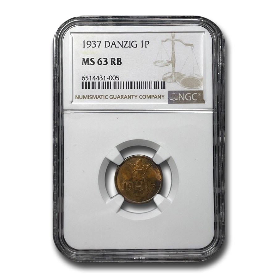 1937 Germany Pfennig MS-63 NGC (RB, Danzig)