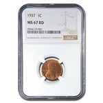 1937 Lincoln Cent MS-67 NGC (Red)