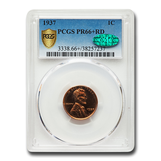 1937 Lincoln Cent PR-66+ PCGS CAC (Red) 1937 Lincoln Cent PR-66+ PCGS CAC (Red)