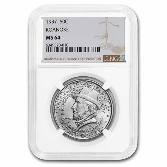 1937 Roanoke Island Half Dollar MS-64 NGC 1937 Roanoke Island Half Dollar MS-64 NGC