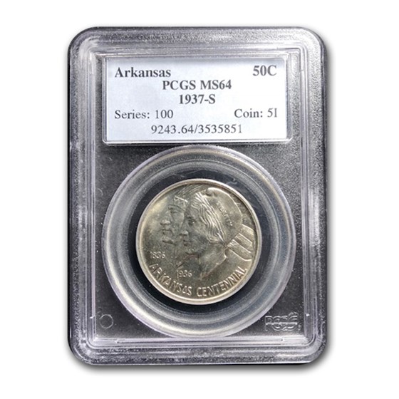 1937-S Arkansas Half Dollar Commemorative MS-64 PCGS 1937-S Arkansas Half Dollar Commemorative MS-64 PCGS