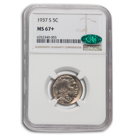 1937-S Buffalo Nickel MS-67+ NGC CAC 1937-S Buffalo Nickel MS-67+ NGC CAC