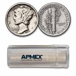 1937-S Mercury Dime 50-Coin Roll Avg Circ