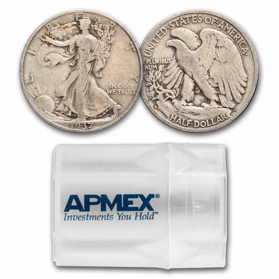 1937-S Walking Liberty Halves 20-Coin Roll Avg Circ 1937-S Walking Liberty Halves 20-Coin Roll Avg Circ