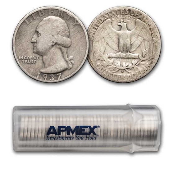 1937-S Washington Quarter 40-Coin Roll Avg Circ 1937-S Washington Quarter 40-Coin Roll Avg Circ